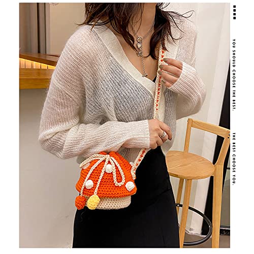 VUUEAN Women Shoulder Bag Women wool felt Mushroom Shape Backpack Crossbody Bag Tote Chain Satchel Purse (Red)