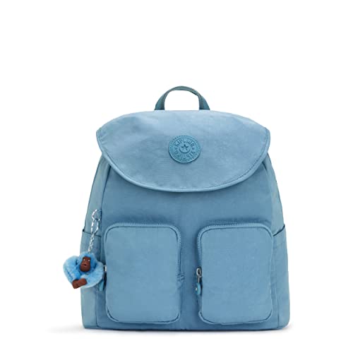 Kipling Women's Fiona Medium, Adjustable Straps, Flap Closure, Top Carry Handle, Backpack, Bluemist T, 13.25''L x 13.25''H x 6''D