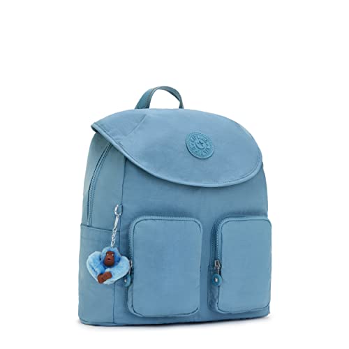 Kipling Women's Fiona Medium, Adjustable Straps, Flap Closure, Top Carry Handle, Backpack, Bluemist T, 13.25''L x 13.25''H x 6''D