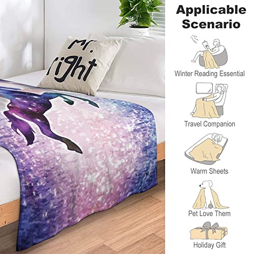 Colourful Unicorn on Ocean in Night Flannel Fleece Throw Blanket Soft Warm Lightweight Fuzzy Plush Blankets for Bed Couch Sofa 70"x80"