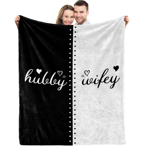 Hubby and Wifey Blanket Wedding Gifts For Couples - Unique Bridal Shower Mr and Mrs Gifts Bride To Be Gifts His And Her for Newlywed Valentines Day Christmas Anniversary Married Gifts（60"x50"）