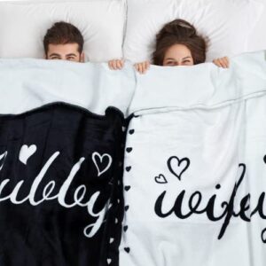 Hubby and Wifey Blanket Wedding Gifts For Couples - Unique Bridal Shower Mr and Mrs Gifts Bride To Be Gifts His And Her for Newlywed Valentines Day Christmas Anniversary Married Gifts（60"x50"）