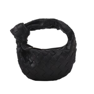 women handbag leather shoulder bag retro woven handmade hobo clutch bag fashion mini retro hobo tote handbag clutch purse (black)
