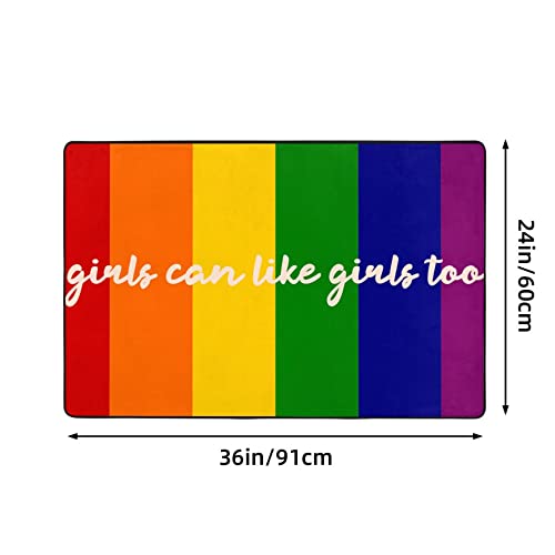 Pride LGBT Bisexual Girls Pattern Area Rugs Non-Slip Machine Washable Floor Mat, Doormat Carpet Decorations for Living Room Bedroom Bathroom Kitchen (36 x 24 inches,Rainbow)