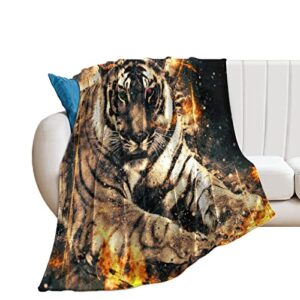 tiger with fire flannel fleece throw blanket soft warm lightweight fuzzy plush blankets for bed couch sofa 30″x40″