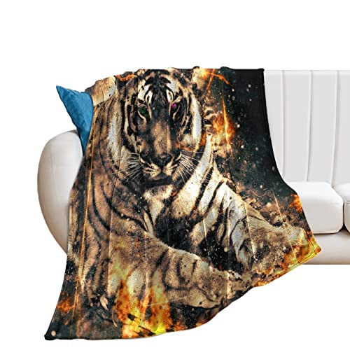 Tiger with Fire Flannel Fleece Throw Blanket Soft Warm Lightweight Fuzzy Plush Blankets for Bed Couch Sofa 30"x40"