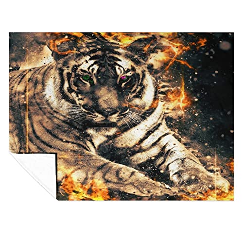 Tiger with Fire Flannel Fleece Throw Blanket Soft Warm Lightweight Fuzzy Plush Blankets for Bed Couch Sofa 30"x40"