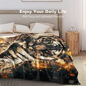 Tiger with Fire Flannel Fleece Throw Blanket Soft Warm Lightweight Fuzzy Plush Blankets for Bed Couch Sofa 30"x40"