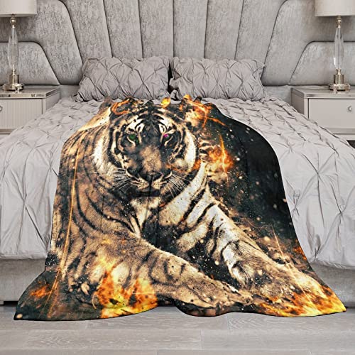 Tiger with Fire Flannel Fleece Throw Blanket Soft Warm Lightweight Fuzzy Plush Blankets for Bed Couch Sofa 30"x40"