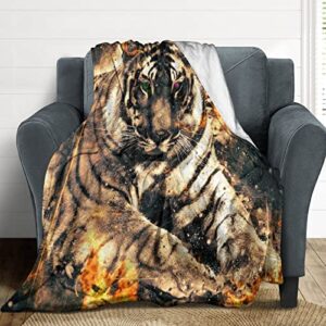 Tiger with Fire Flannel Fleece Throw Blanket Soft Warm Lightweight Fuzzy Plush Blankets for Bed Couch Sofa 30"x40"