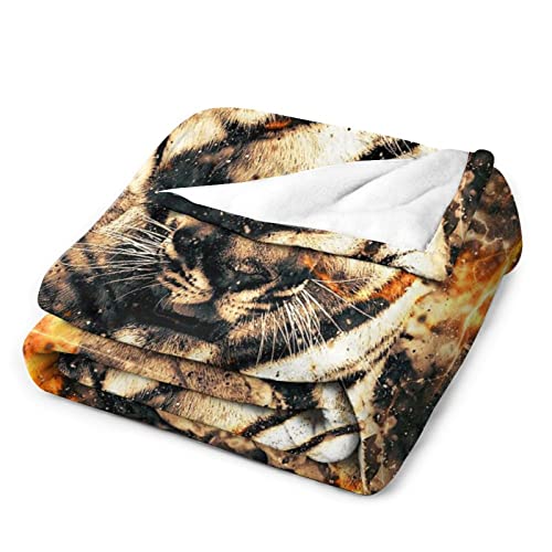 Tiger with Fire Flannel Fleece Throw Blanket Soft Warm Lightweight Fuzzy Plush Blankets for Bed Couch Sofa 30"x40"