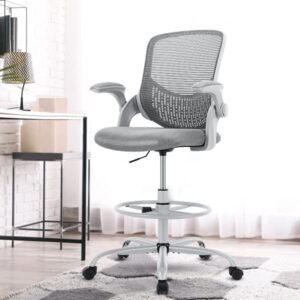 Drafting Chair - Tall Office Chair for Standing Desk Mesh Chair with Mid-Back and Height Adjustable Swivel Chair with Lumbar Support and Flip-up Armrests for Adults
