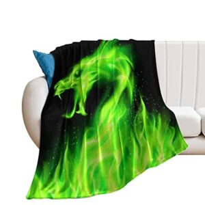 fire head of dragon flannel fleece throw blanket soft warm lightweight fuzzy plush blankets for bed couch sofa 70″x80″