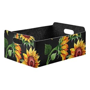 nfmili fabric storage cube sunflowers painting decorative foldable storage basket organizer with handles rectangle thick for multi use 13.7×10.2×5.1 inch