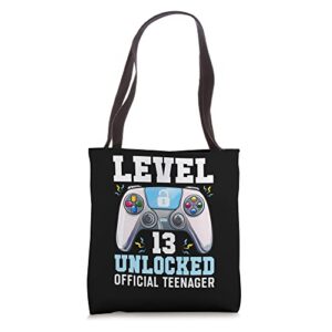 level 13 unlocked video game 13th birthday gamer boys kids tote bag
