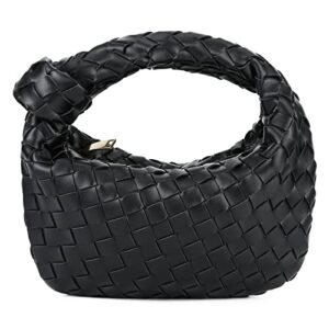 selighting knotted woven handbags for women faux leather hobo shoulder bag handmade designer clutch purse dumpling pouch bag black