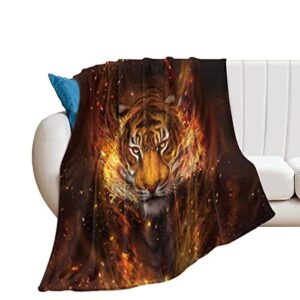 Fire Tiger Flannel Fleece Throw Blanket Soft Warm Lightweight Fuzzy Plush Blankets for Bed Couch Sofa 40"x50"