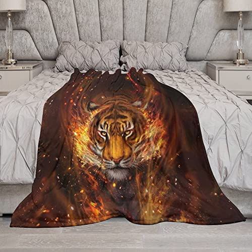 Fire Tiger Flannel Fleece Throw Blanket Soft Warm Lightweight Fuzzy Plush Blankets for Bed Couch Sofa 40"x50"