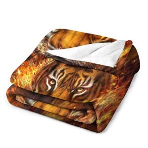 Fire Tiger Flannel Fleece Throw Blanket Soft Warm Lightweight Fuzzy Plush Blankets for Bed Couch Sofa 40"x50"