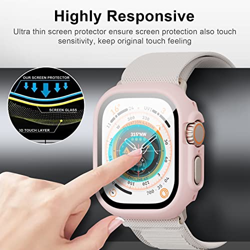 [2+2 Pack] BHARVEST for Apple Watch Ultra 49mm Screen Protector and Case, 2 Packs Hard PC Frame Cover with 2 Sets Tempered Glass Screen Protector for Apple Watch Ultra 49mm, Pink+Clear