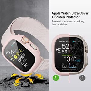 [2+2 Pack] BHARVEST for Apple Watch Ultra 49mm Screen Protector and Case, 2 Packs Hard PC Frame Cover with 2 Sets Tempered Glass Screen Protector for Apple Watch Ultra 49mm, Pink+Clear