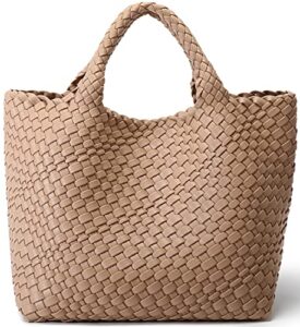 woven bag for women, vegan leather tote bag large summer beach travel handbag and purse retro handmade shopper bag