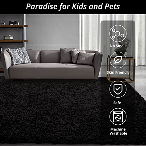 HOMBYS Shaggy Area Rug 8x10 Feet, Ultra Soft Large Plush Faux Fur Carpet, Non-Skid Bedroom Living Room Rug for Kids Playroom Home Decor, Black