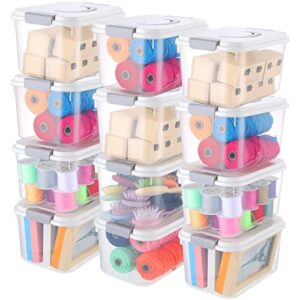 Xinnun 12 Pcs 5.5 Qt Storage Bins with Lids Clear 5 Liter Plastic Storage Containers Lidded Stackable Storage Box with Grey Latching Handle and Lid for Organizing Toys Snacks Cosmetics