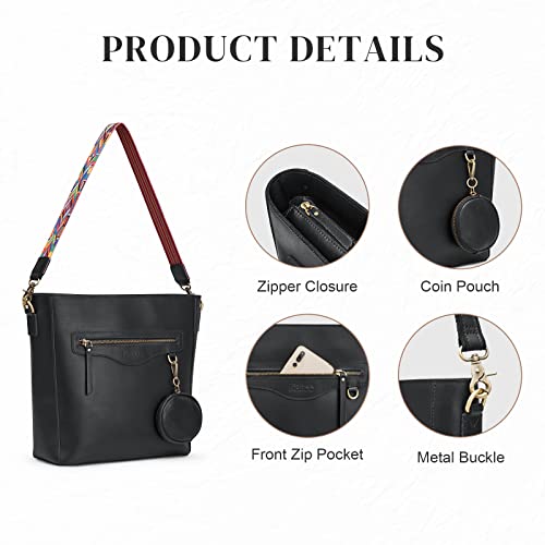 Kattee Women Genuine Leather Shoulder Tote Bags Bucket Hobo Purses Vintage Designer Crossbody Handbags with Coin Pouch