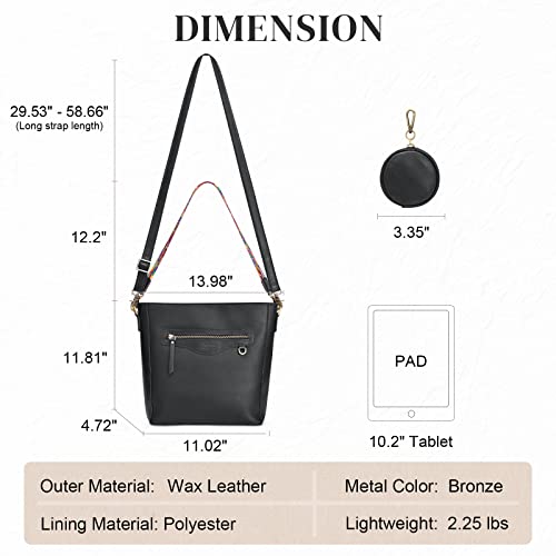 Kattee Women Genuine Leather Shoulder Tote Bags Bucket Hobo Purses Vintage Designer Crossbody Handbags with Coin Pouch