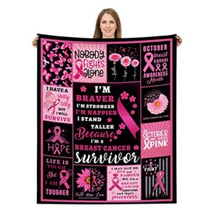 VIZIBWIS Breast Cancer Awareness Blanket Soft Flannel Throw Blanket Inspirational Gifts for Women Breast Cancer Survivor Patient 60" x 50" -1