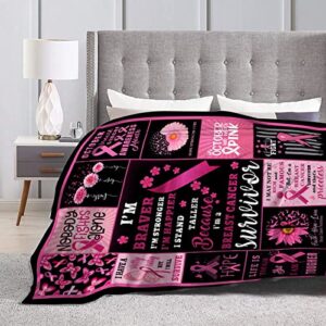 VIZIBWIS Breast Cancer Awareness Blanket Soft Flannel Throw Blanket Inspirational Gifts for Women Breast Cancer Survivor Patient 60" x 50" -1