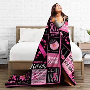 VIZIBWIS Breast Cancer Awareness Blanket Soft Flannel Throw Blanket Inspirational Gifts for Women Breast Cancer Survivor Patient 60" x 50" -1