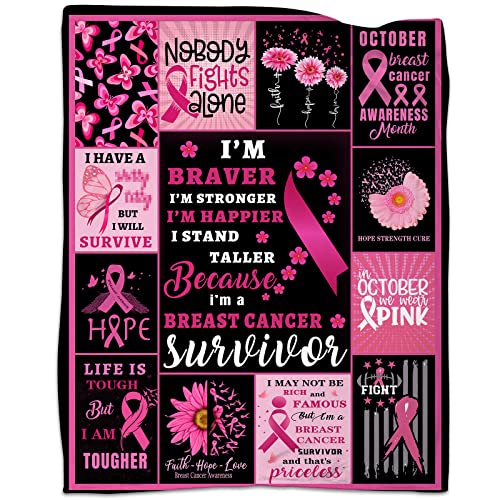 VIZIBWIS Breast Cancer Awareness Blanket Soft Flannel Throw Blanket Inspirational Gifts for Women Breast Cancer Survivor Patient 60" x 50" -1