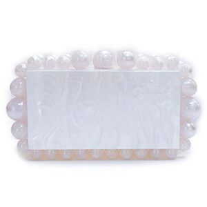 rejolly acrylic clutch purse for women beads square box marbling pearly bauble evening handbag for wedding cocktail party prom pearl white