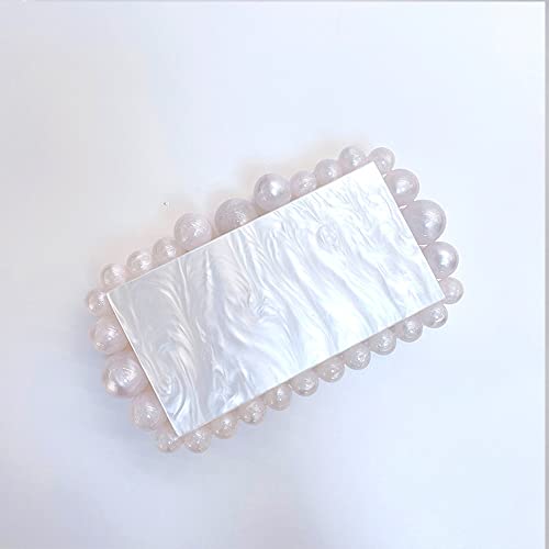 Rejolly Acrylic Clutch Purse for Women Beads Square Box Marbling Pearly Bauble Evening Handbag for Wedding Cocktail Party Prom Pearl White