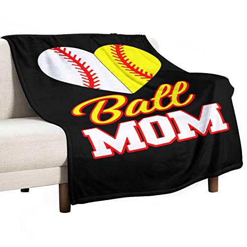 Funny Ball Mom Softball Baseball Flannel Throw Blanket Soft & Cozy Couch Blankets Warm Sofa Chair Throw Blankets Home Decor 40"x60"