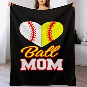 Funny Ball Mom Softball Baseball Flannel Throw Blanket Soft & Cozy Couch Blankets Warm Sofa Chair Throw Blankets Home Decor 40"x60"