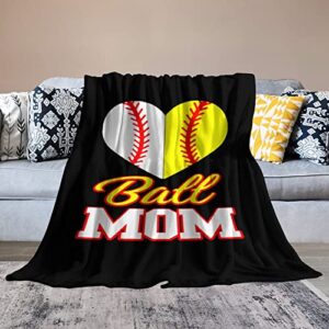 Funny Ball Mom Softball Baseball Flannel Throw Blanket Soft & Cozy Couch Blankets Warm Sofa Chair Throw Blankets Home Decor 40"x60"