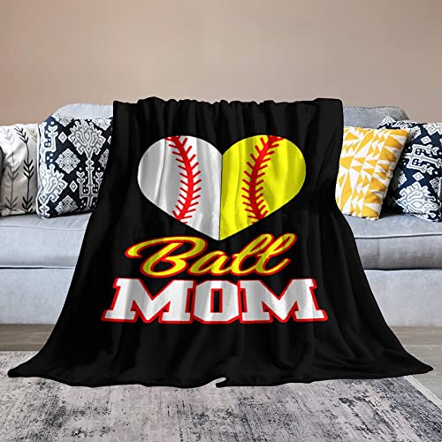 Funny Ball Mom Softball Baseball Flannel Throw Blanket Soft & Cozy Couch Blankets Warm Sofa Chair Throw Blankets Home Decor 40"x60"