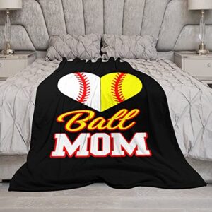 Funny Ball Mom Softball Baseball Flannel Throw Blanket Soft & Cozy Couch Blankets Warm Sofa Chair Throw Blankets Home Decor 40"x60"