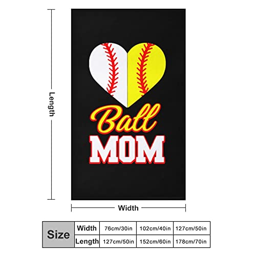 Funny Ball Mom Softball Baseball Flannel Throw Blanket Soft & Cozy Couch Blankets Warm Sofa Chair Throw Blankets Home Decor 40"x60"