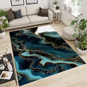 Golden Green Oil Painting Area Rugs, Watercolor Art Carpet, Porch Mat Fuzzy Plush Soft Shaggy Non-Skid Apply to Family and Pet Farmhouse Bedroom Area,3×4ft/90*120cm
