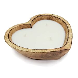 6” heart shaped wooden bowl candle with soy wax – 3 wicks 5 oz decorative dough bowl candles for anniversary engagement wedding birthday valentine christmas gift (vanilla sandalwood – 6″ brown bowl)