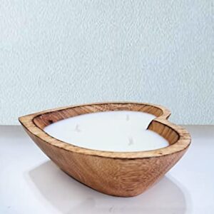 6” Heart Shaped Wooden Bowl Candle with Soy Wax - 3 Wicks 5 oz Decorative Dough Bowl Candles for Anniversary Engagement Wedding Birthday Valentine Christmas Gift (Vanilla Sandalwood - 6" Brown Bowl)