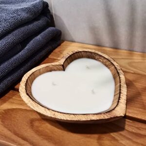 6” Heart Shaped Wooden Bowl Candle with Soy Wax - 3 Wicks 5 oz Decorative Dough Bowl Candles for Anniversary Engagement Wedding Birthday Valentine Christmas Gift (Vanilla Sandalwood - 6" Brown Bowl)