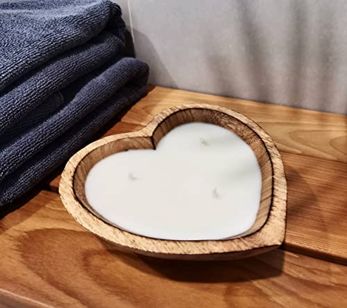 6” Heart Shaped Wooden Bowl Candle with Soy Wax - 3 Wicks 5 oz Decorative Dough Bowl Candles for Anniversary Engagement Wedding Birthday Valentine Christmas Gift (Vanilla Sandalwood - 6" Brown Bowl)