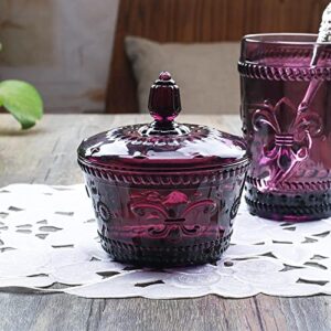 MASSJOY Set of 2 European Retro Nostalgic 3D Relief Purple Glass Jar Candy Jar Seasoning Jar with Lid