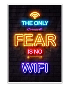 gaming posters for teen boys room decor – boys wall art gamer decorations for bedroom – video game black light posters – gaming accessories for room – gamer gifts – 12x18in unframed – the only fear is no wifi