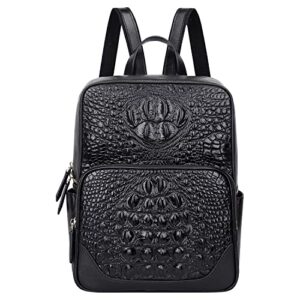 pijushi genuine leather backpack purse for women crocodile leather rucksack (66523 black)
